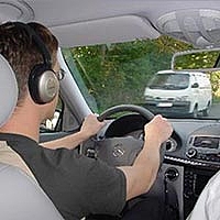 Driver in the mobile simulator