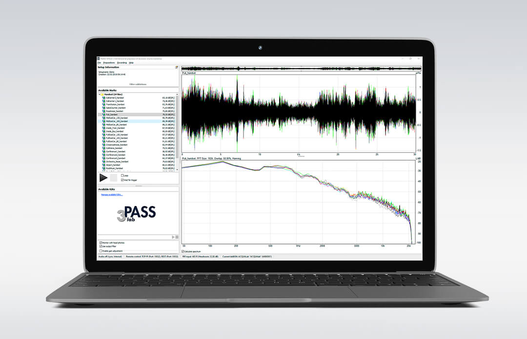 Background noise simulation software 3PASS lab on laptop